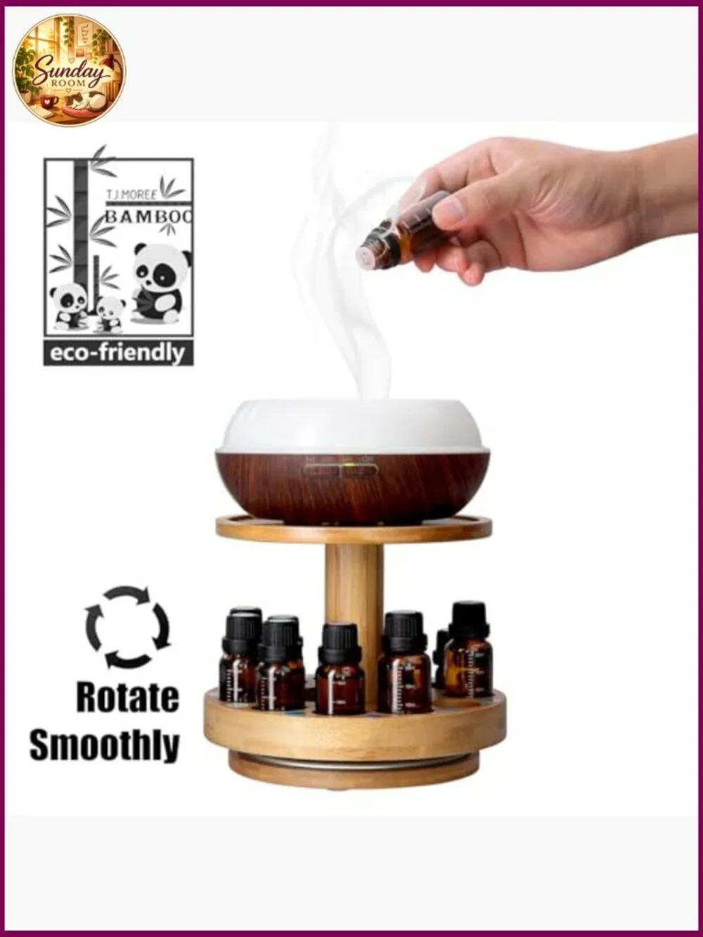 Bamboo 2-Tier Carousel Essential Oil Organizer for 5-30ml Bottles